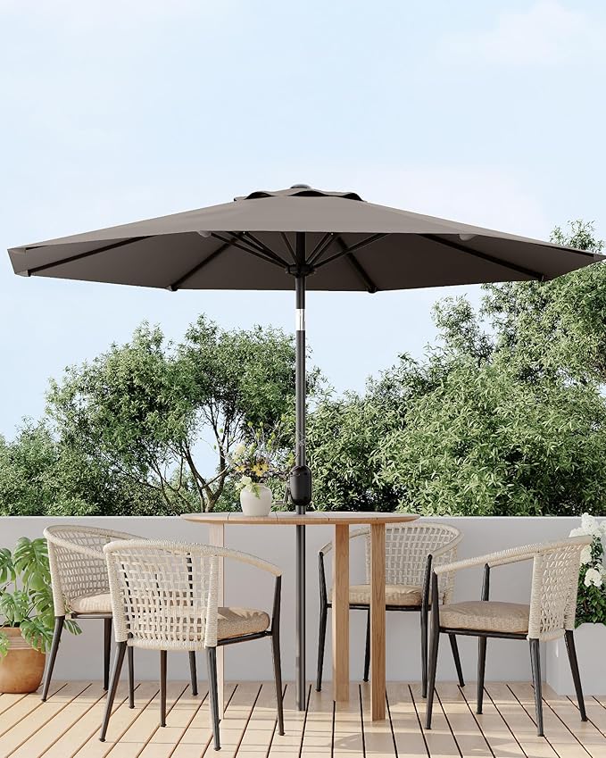 9FT Patio Umbrella Outdoor, Market Umbrella, Table Umbrella with Push Button Tilt and Crank, 8 Sturdy Ribs UV Protection Waterproof for Garden, Pool, Deck, Backyard (Taupe)
