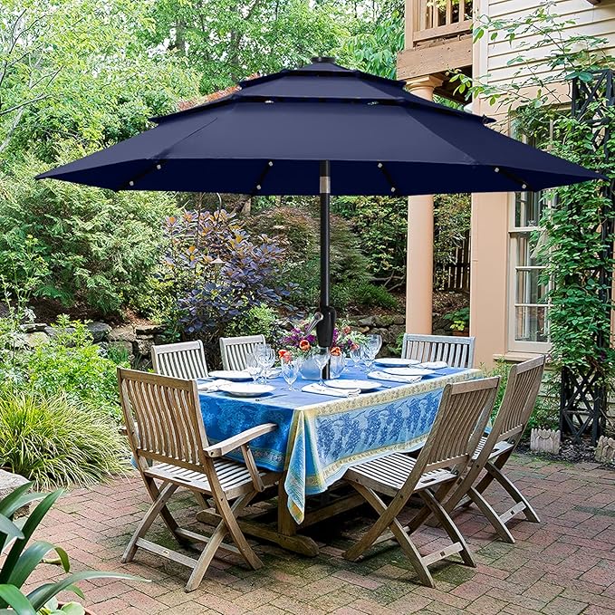 ABCCANOPY Solar Led Patio Umbrella 3-Tiers 11FT (Tibetan Blue)