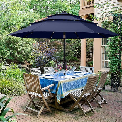 ABCCANOPY Solar Led Patio Umbrella 3-Tiers 11FT (Tibetan Blue)