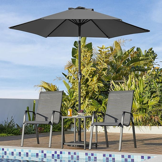Yaheetech Patio Umbrella, 7.5FT Outdoor Table Market Umbrella with Push Button Tilt and Crank & Sturdy Ribs UV Protection for Garden, Deck, Backyard, Pool, Gray