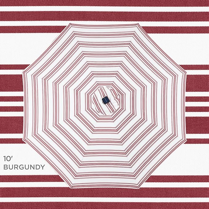 Best Choice Products 10ft Solar Polyester LED Lighted Patio Umbrella w/Tilt Adjustment and UV-Resistant Fabric - Striped Burgundy