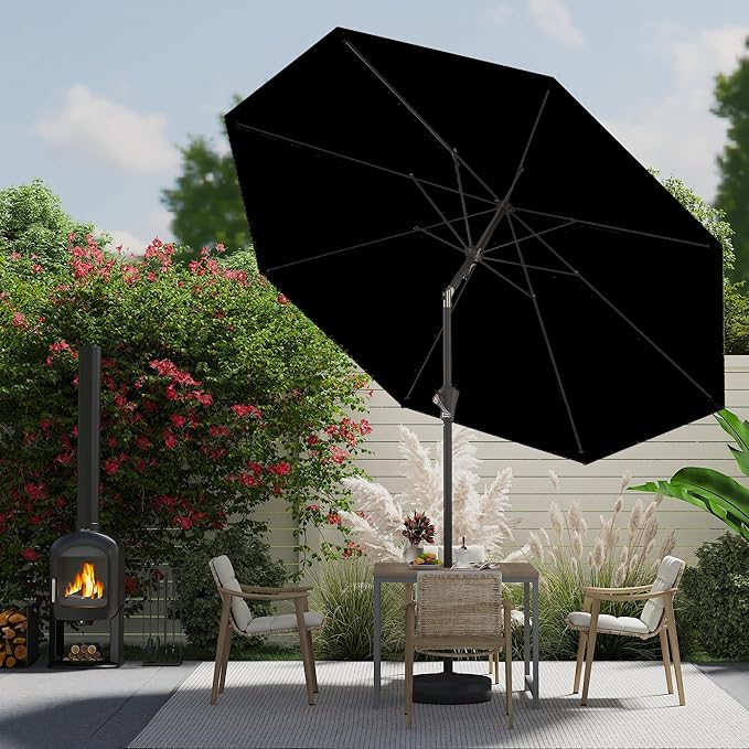 9 FT Patio Umbrella for Outdoor, Outdoor Umbrella with Push Button Tilt and Crank, Outdoor Patio Umbrellas with 8 Sturdy Ribs for Market, Garden, Deck, Backyard, Pool (Black)