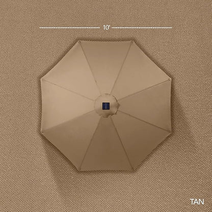 Best Choice Products 10ft Solar Market Patio Umbrella w/Woodgrain Pattern Pole, LED Lights, Tilt & Crank – Outdoor Sun Shade for Backyard Table, Deck, Poolside – Tan