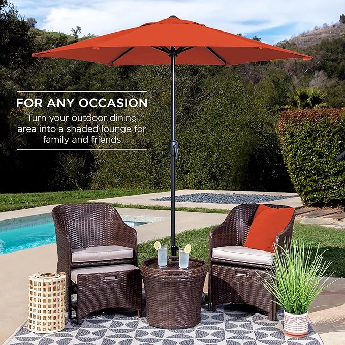 Best Choice Products 7.5ft Heavy-Duty Round Outdoor Market Table Patio Umbrella w/Steel Pole, Push Button Tilt, Easy Crank Lift - Rust