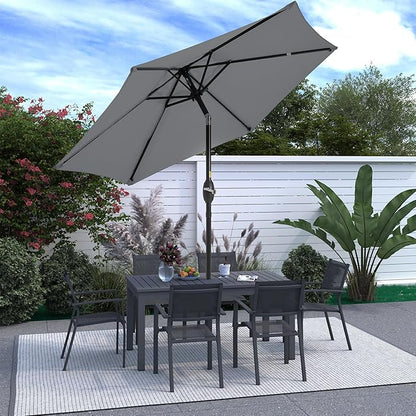 SUNVIVI OUTDOOR 7.5' Outdoor Patio Umbrella, Patio Umbrella, Market Umbrella, Metal Pole Umbrella with Push Button Tilt and Crank, 6 Ribs, Polyester Canopy