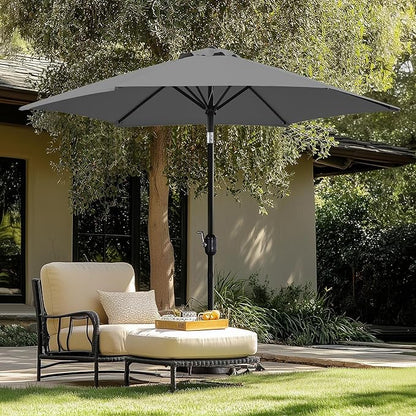 Yaheetech Patio Umbrella, 9FT Outdoor Table Market Umbrella with Push Button Tilt and Crank, Yard Sun Shade with Sturdy Ribs for Garden, Deck, Backyard, Pool, Gray