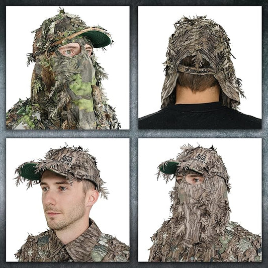 QuikCamo Lightweight 3D Leafy Camo Face Mask & Hat for Hunting, OSFM Adjustable Camouflage Hat, Mossy Oak & Realtree