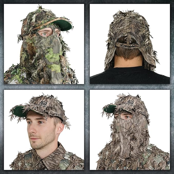 QuikCamo Lightweight 3D Leafy Camo Face Mask & Hat for Hunting, OSFM Adjustable Camouflage Hat, Mossy Oak & Realtree