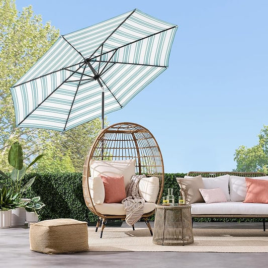 Best Choice Products 10ft Solar Polyester LED Lighted Patio Umbrella w/Tilt Adjustment and UV-Resistant Fabric - Striped Sky Blue
