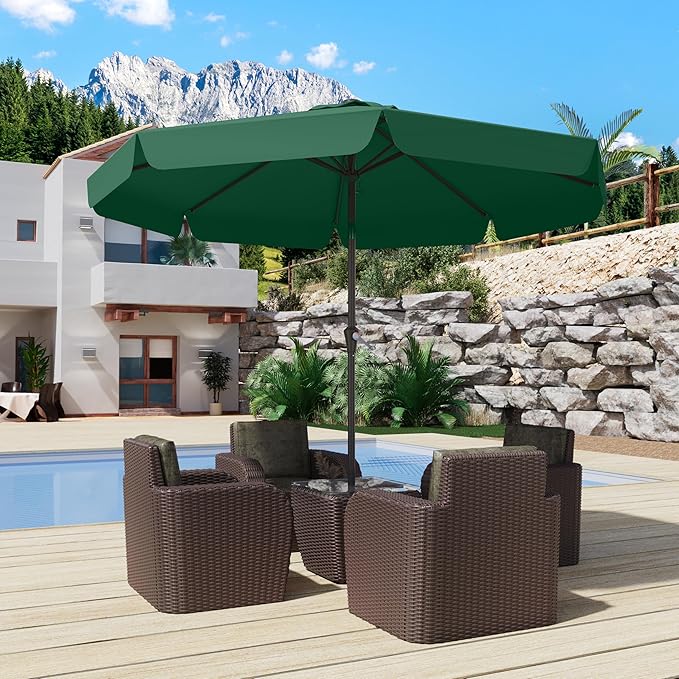 10FT Patio Umbrella Table Market Umbrella w/Tilt and Crank Outdoor Umbrellas for Garden, Deck, Backyard, Pool and Beach, Dark Green