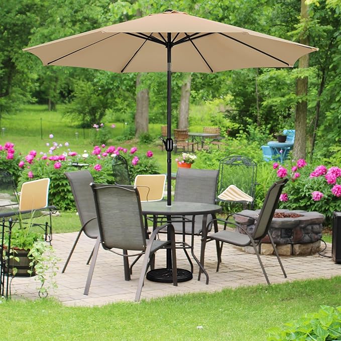 Yaheetech 10FT Patio Umbrella Outdoor Patio Yard Market Table Umbrella with Push Button Tilt & Crank for Garden/Beach/Lawn/Deck/Backyard/Pool, 8 Ribs, Tan