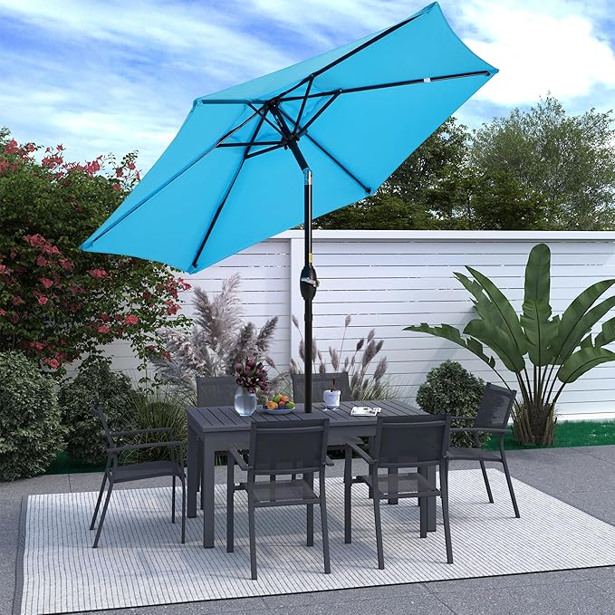 SUNVIVI OUTDOOR 7.5' Outdoor Patio Umbrella, Patio Umbrella, Market Umbrella, Metal Pole Umbrella with Push Button Tilt and Crank, 6 Ribs, Polyester Canopy