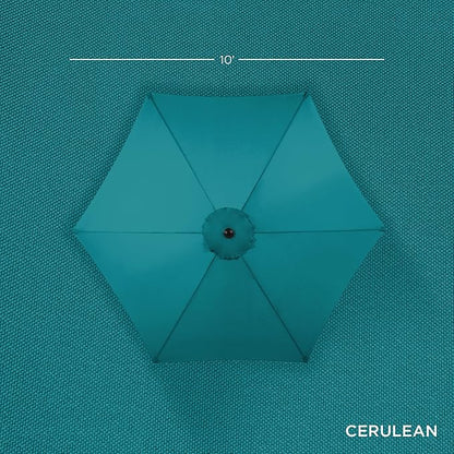 Best Choice Products 10ft Market Umbrella, Outdoor Sun Shade for Backyard, Deck, Poolside, Table w/Woodgrain Pattern, Easy Tilt & Crank - Cerulean
