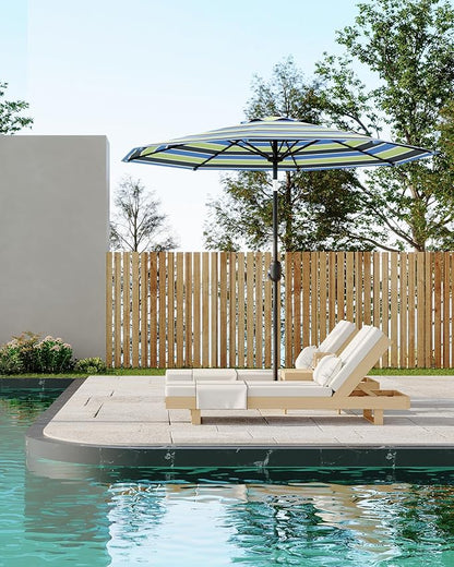 9FT Patio Umbrella Outdoor, Market Umbrella, Table Umbrella with Push Button Tilt and Crank, 8 Sturdy Ribs UV Protection Waterproof for Garden, Pool, Deck, Backyard (Yellow-Blue-Purple Striped)