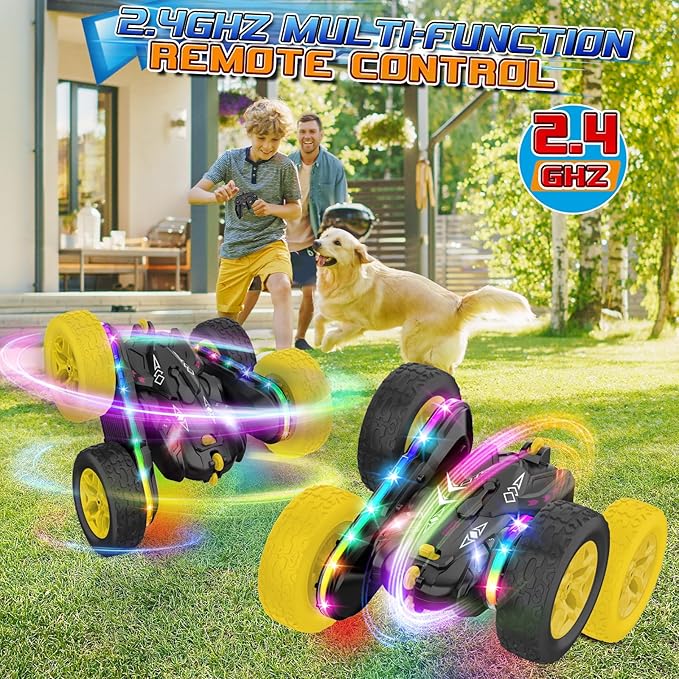 Remote Control Car,RC Cars with sides light strip and Headlights,Double Sided 360 Flips Rotating RC Stunt Car,2.4Ghz All Terrain Toys for Ages 4-6 Kids Toy for Boys Girls Birthday Gift(black)