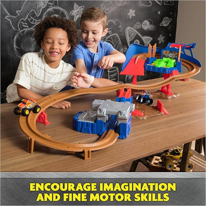 Monster Jam, Supercharge Speedway Playset, Megalodon and El Toro Loco Die-Cast Monster Trucks, Light Up World Finals Track Kids Toys for Boys Ages 3 and Up