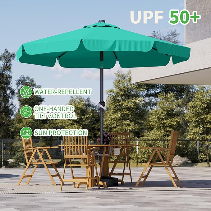10FT Patio Umbrella Table Market Umbrella w/Tilt and Crank Outdoor Umbrellas for Garden, Deck, Backyard, Pool and Beach, Cerulean