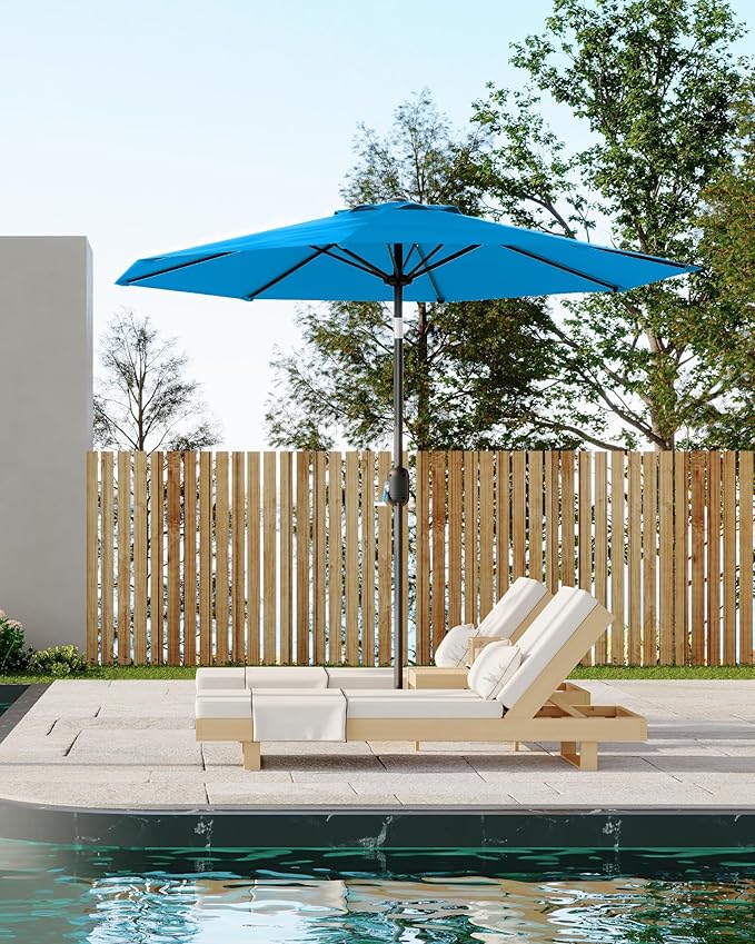 9FT Patio Umbrella Outdoor, Market Umbrella, Table Umbrella with Push Button Tilt and Crank, 8 Sturdy Ribs UV Protection Waterproof for Garden, Pool, Deck, Backyard (Sky Blue)