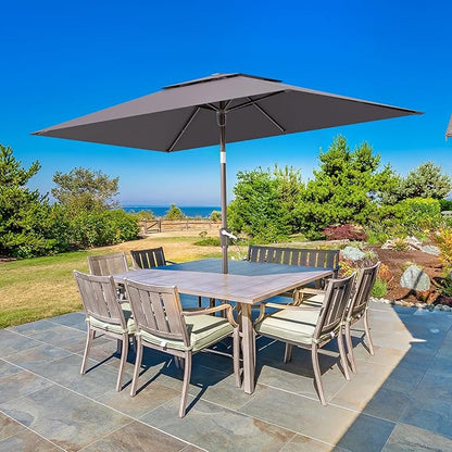 6.6x10ft Rectangular Patio Umbrella, 2 Tiers Outdoor Table Umbrellas with Push Button Tilt and Crank for Patio, Pool, Backyard, Deck, Picnic, Yard (Grey)