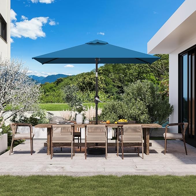 6.5' x 10' Rectangular Patio Umbrellas for Outdoor, Outdoor Table Umbrella, Large Outdoor Patio Umbrellas with 6 Sturdy Ribs for Market, Garden, Pool (Lake Blue)