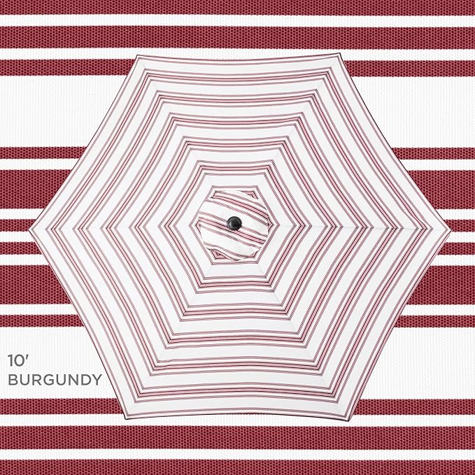 Best Choice Products 10ft Outdoor Steel Polyester Market Patio Umbrella w/Crank, Easy Push Button, Tilt, Table Compatible - Striped Burgundy