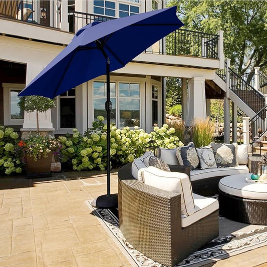 Yaheetech 7.5FT Patio Umbrella Outdoor Table Umbrella Canopy Market Umbrella with Push Button Tilt & Crank for Garden/Lawn/Deck/Backyard/Pool, 6 Ribs, Navy Blue