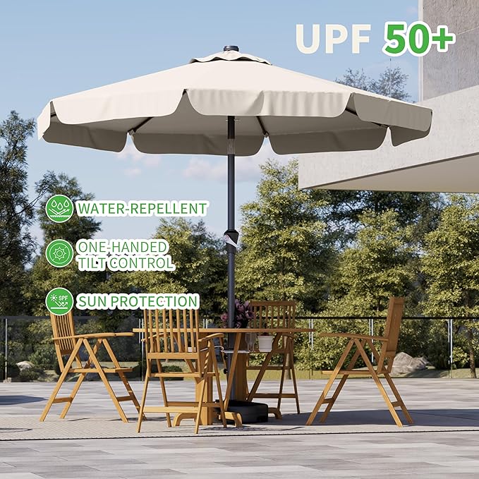 10FT Patio Umbrella Table Market Umbrella w/Tilt and Crank Outdoor Umbrellas for Garden, Deck, Backyard, Pool and Beach, Cream-White