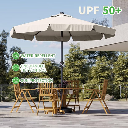 10FT Patio Umbrella Table Market Umbrella w/Tilt and Crank Outdoor Umbrellas for Garden, Deck, Backyard, Pool and Beach, Cream-White