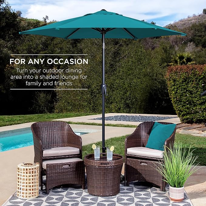 Best Choice Products 7.5ft Heavy-Duty Round Outdoor Market Table Patio Umbrella w/Steel Pole, Push Button Tilt, Easy Crank Lift - Cerulean