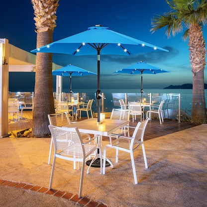 Yaheetech 7.5FT Solar Umbrella LED Lighted Patio Umbrella Waterproof & UV Protection, Market Sunshade w/Tilt and Crank for Backyard, Deck and Pool, Sky Blue