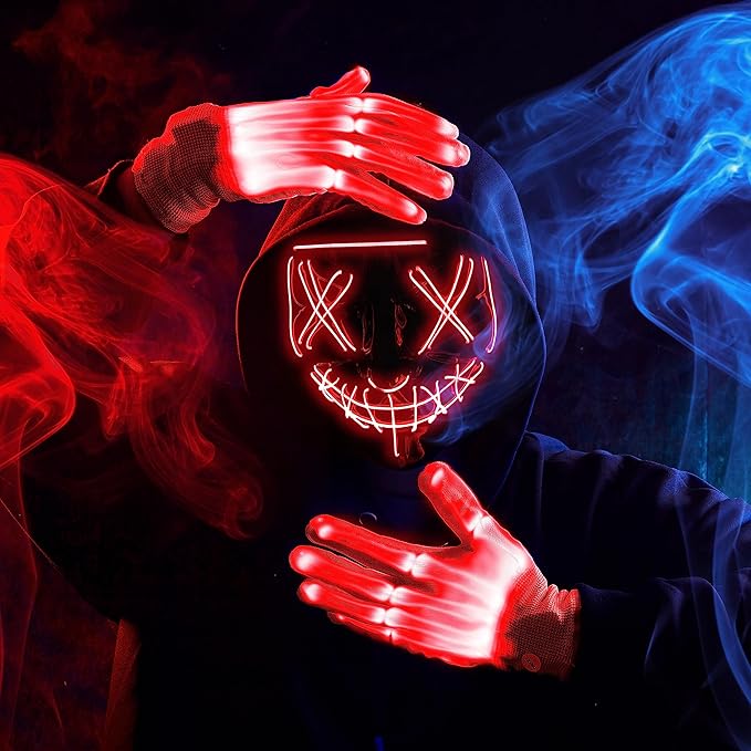 JOYIN Halloween Led Light Up Scary Mask and Gloves for Halloween Cosplay Costume (Red), 3 Modes Glow in The Dark Mask for Adult Women Men Boys Girls Trick or Treat, Party Dress Up Accessories Gifts