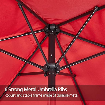 Yaheetech 7.5FT Patio Umbrella Outdoor Market Table Umbrella with 6 Sturdy Ribs, Push Button Tilt & Crank for Garden/Lawn/Deck/Backyard/Pool/Beach (Red)