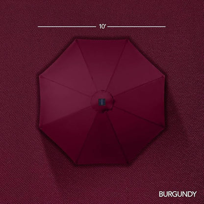 Best Choice Products 10ft Solar Market Patio Umbrella w/Woodgrain Pattern Pole, LED Lights, Tilt & Crank – Outdoor Sun Shade for Backyard Table, Deck, Poolside – Burgundy