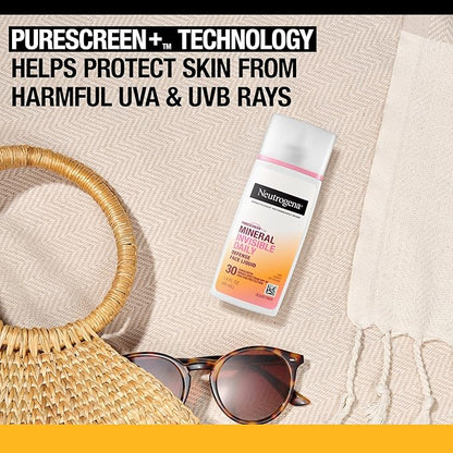 Neutrogena Purescreen+ Invisible Daily Defense Mineral Sunscreen for Face with SPF 30, Broad Spectrum Mineral Sunscreen with Vitamin E, Water Resistant, Fragrance-Free, 1.4 fl. oz