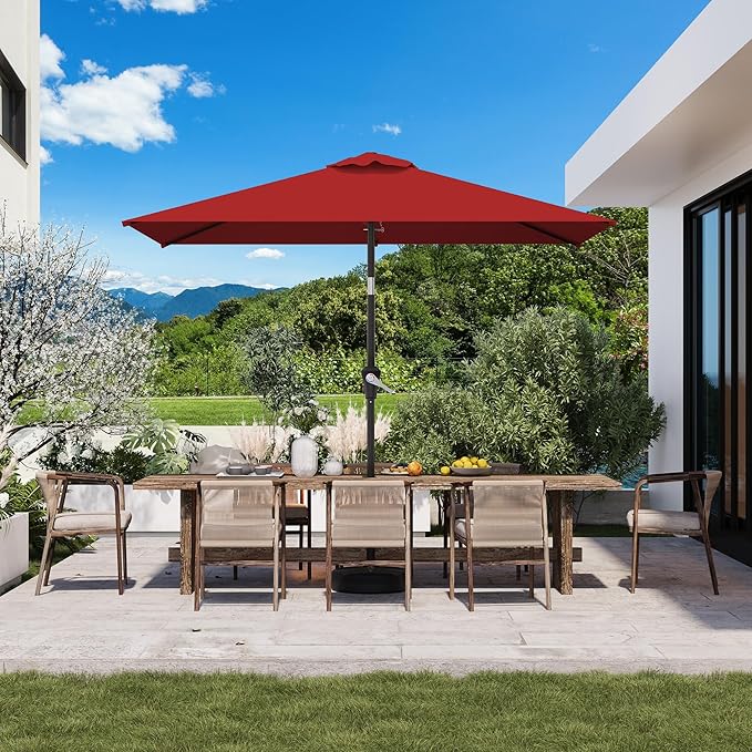 6.5' x 10' Rectangular Patio Umbrellas for Outdoor, Outdoor Table Umbrella, Large Outdoor Patio Umbrellas with 6 Sturdy Ribs for Market, Garden, Pool (Red)
