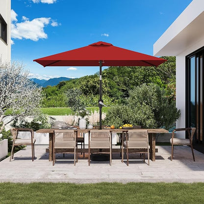 6.5' x 10' Rectangular Patio Umbrellas for Outdoor, Outdoor Table Umbrella, Large Outdoor Patio Umbrellas with 6 Sturdy Ribs for Market, Garden, Pool (Red)