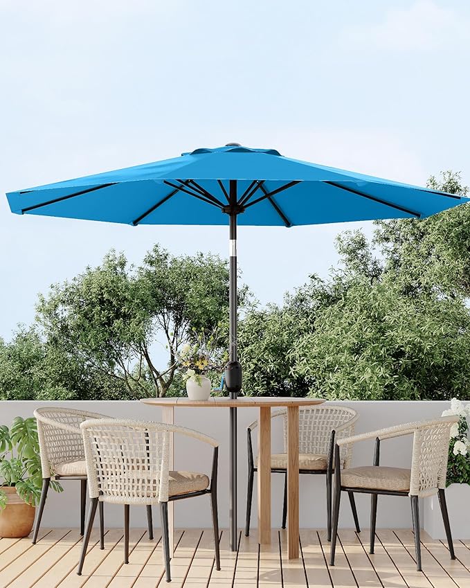 9FT Patio Umbrella Outdoor, Market Umbrella, Table Umbrella with Push Button Tilt and Crank, 8 Sturdy Ribs UV Protection Waterproof for Garden, Pool, Deck, Backyard (Sky Blue)