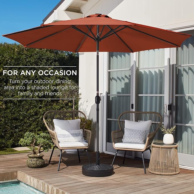 Best Choice Products 10ft Outdoor Steel Polyester Market Patio Umbrella w/Crank, Easy Push Button, Tilt, Table Compatible - Rust