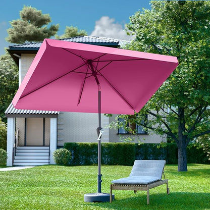 6.5 * 10FT Rectangular Patio Umbrella Table Market Umbrella w/Tilt and Crank Outdoor Umbrellas for Garden, Deck, Backyard, Pool and Beach, Rose Pink