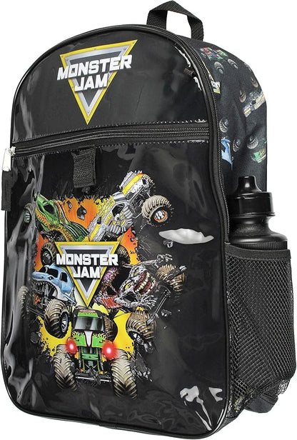 INTIMO Monster Jam Megalodon Grave Digger Max-D Monster Trucks Backpack Lunch Bag Water Bottle Ice Pack 5 Piece Mega Set