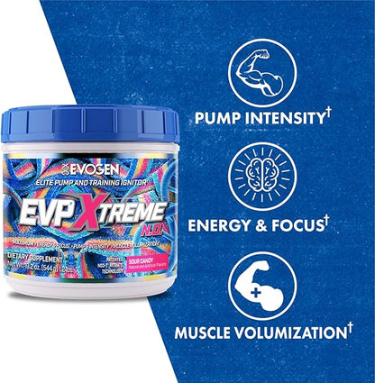 Evogen EVP Xtreme NO - Pre Workout Powder for Men & Women | Sugar Free Preworkout with Beta Alanine, Creatine, and Caffeine for Energy & Pump | Sour Candy | 40 Servings