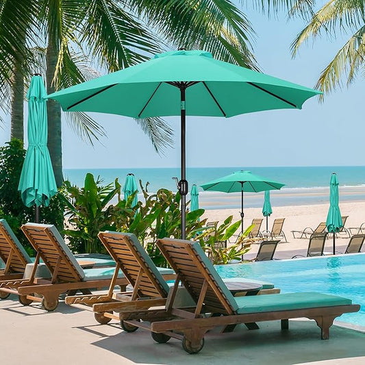 Yaheetech 9FT Patio Umbrella Outdoor Umbrella Patio Yard Market Table Umbrella with Push Button Tilt & Crank for Garden/Beach/Lawn/Deck/Backyard/Pool, 8 Ribs, Turquoise