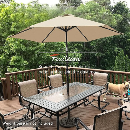 FRUITEAM Solar LED patio Ourdoor market umbrella with LED Lights,Tilt and Crank Table Umbrellas for Garden, Deck, Backyard and Pool(Beige)