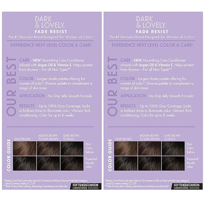 SoftSheen-Carson Dark and Lovely Fade Resist Rich Conditioning Hair Color, Permanent Hair Color, Up To 100 percent Gray Coverage, Brilliant Shine with Argan Oil and Vitamin E, Jet Black, 2 Count