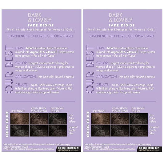 SoftSheen-Carson Dark and Lovely Fade Resist Rich Conditioning Hair Color, Permanent Hair Color, Up To 100 percent Gray Coverage, Brilliant Shine with Argan Oil and Vitamin E, Jet Black, 2 Count