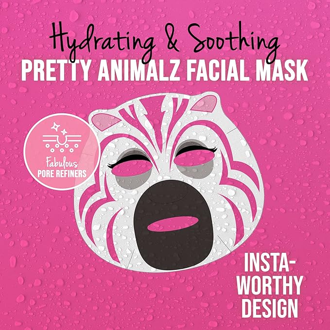 masque BAR Pretty Animalz Facial Sheet Masks, Fun & Unique Skincare Face Mask with Animal Character Prints, Hydrating & Soothing Korean Facial Mask, Nourishing & Exfoliating Skin Care, Pack of 9