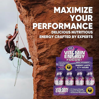 Vitamin Energy Focus+ Energy Drink Shot, Up to 7+ Hours of Energy, Berry, 1.93oz, 12 Count