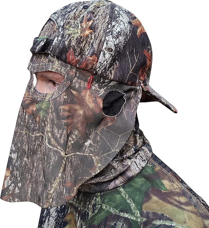 Mossy Oak Break-Up Camo Face Mask Rear Facing Hat for Hunting, Officially Licensed Camouflage