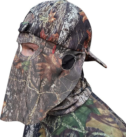 Mossy Oak Break-Up Camo Face Mask Rear Facing Hat for Hunting, Officially Licensed Camouflage