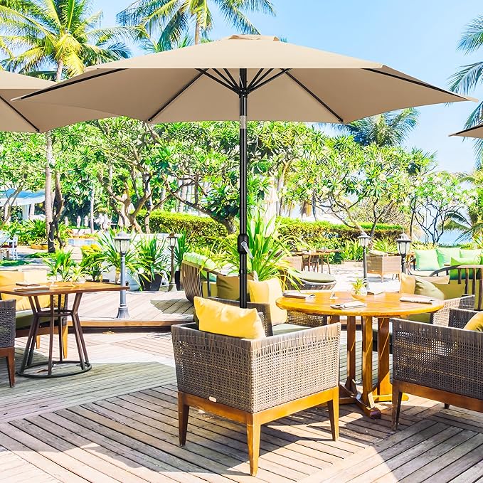 Yaheetech 10FT Patio Umbrella, Outdoor Table Umbrella with Push Button Tilt and Crank, Yard Sun Shade w/Sturdy Ribs, UV Protection Waterproof for Garden, Deck, Backyard, Pool